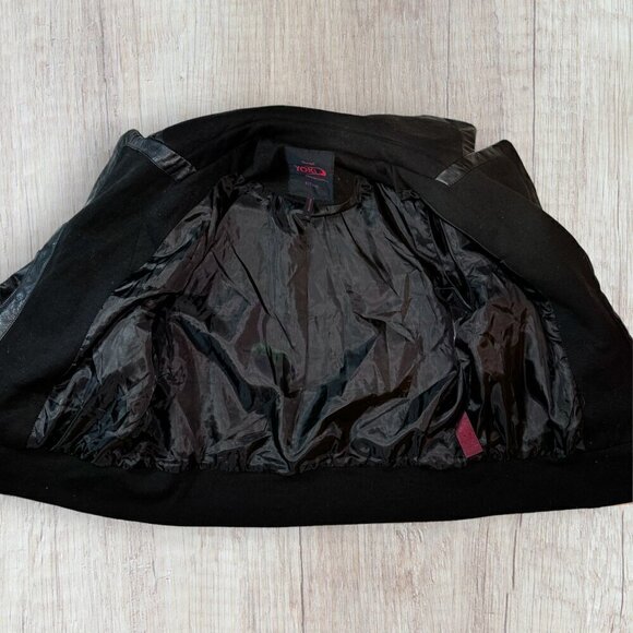 YOKI Faux Leather Sleeve Black Moto Zipper Vegan Jacket Coat Women's M - Picture 3 of 5